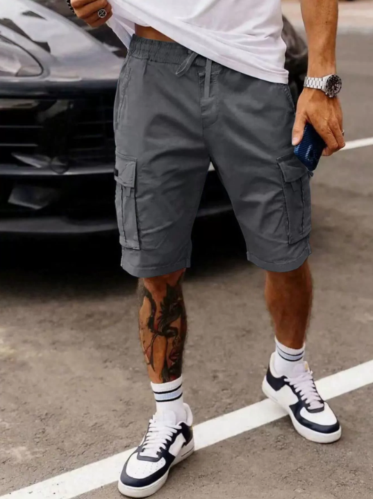 Dark Gray Elias - Multi-Pocket Cargo Shorts | By Julian & Claire Toronto