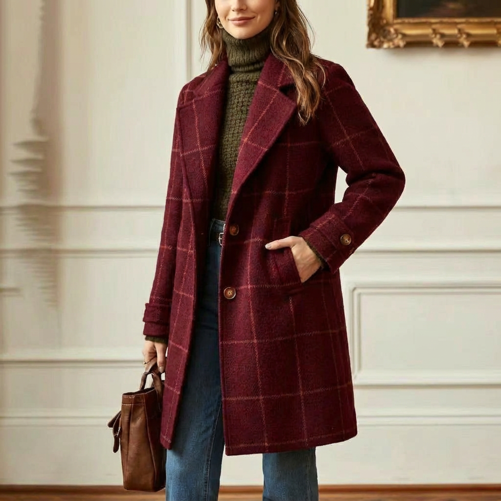 Juliette - Classy Wool Check Coat | By Julian & Claire Toronto