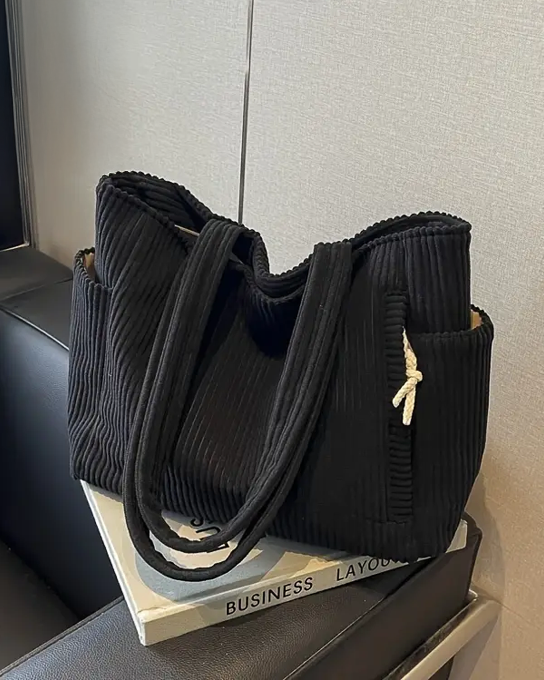 Sydney  – Trending Ribbed Tote Bag with Drawstring Detail | By Julian & Claire Toronto