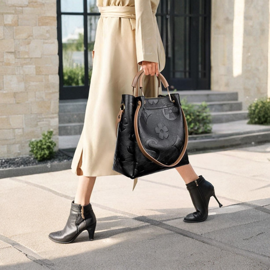 Riley - Classy Fashionable Floral Embossed Handbag and Crossbody Bag | By Julian & Claire Toronto