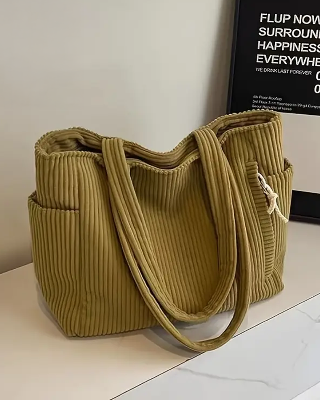 Sydney  – Trending Ribbed Tote Bag with Drawstring Detail | By Julian & Claire Toronto