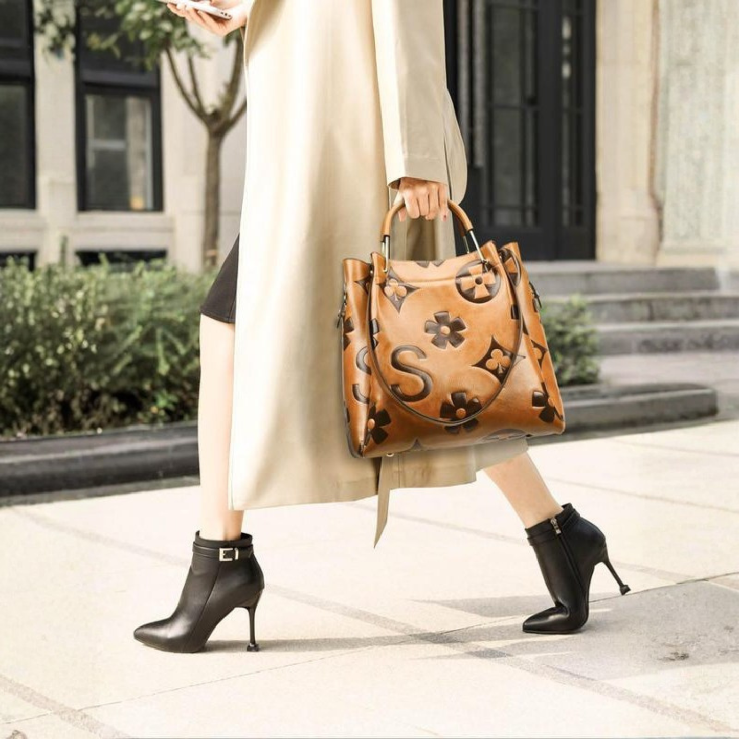 Riley - Classy Fashionable Floral Embossed Handbag and Crossbody Bag | By Julian & Claire Toronto