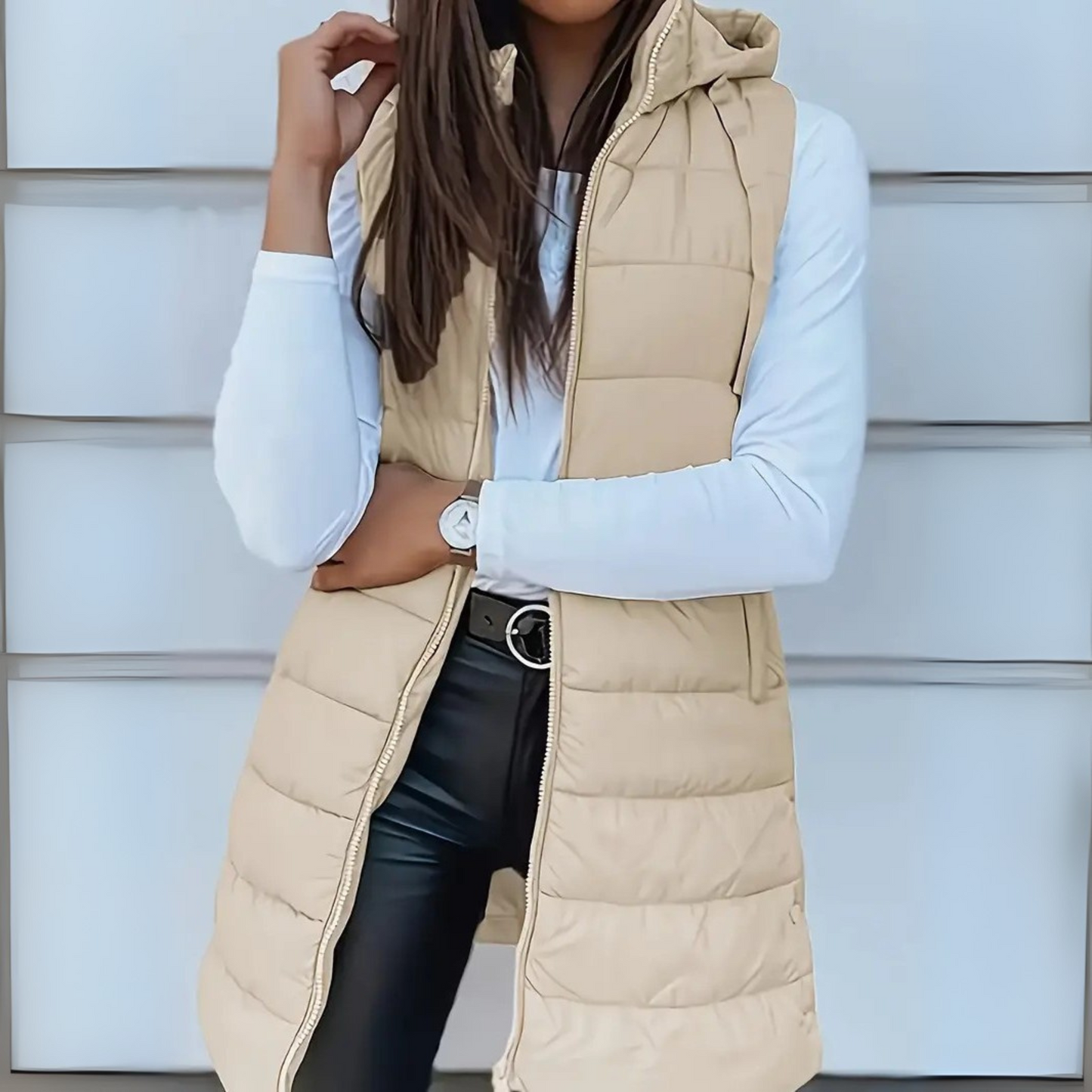 Rebecca  - Casual Sleeveless Hood Long Puffer Vest | By Julian & Claire Toronto