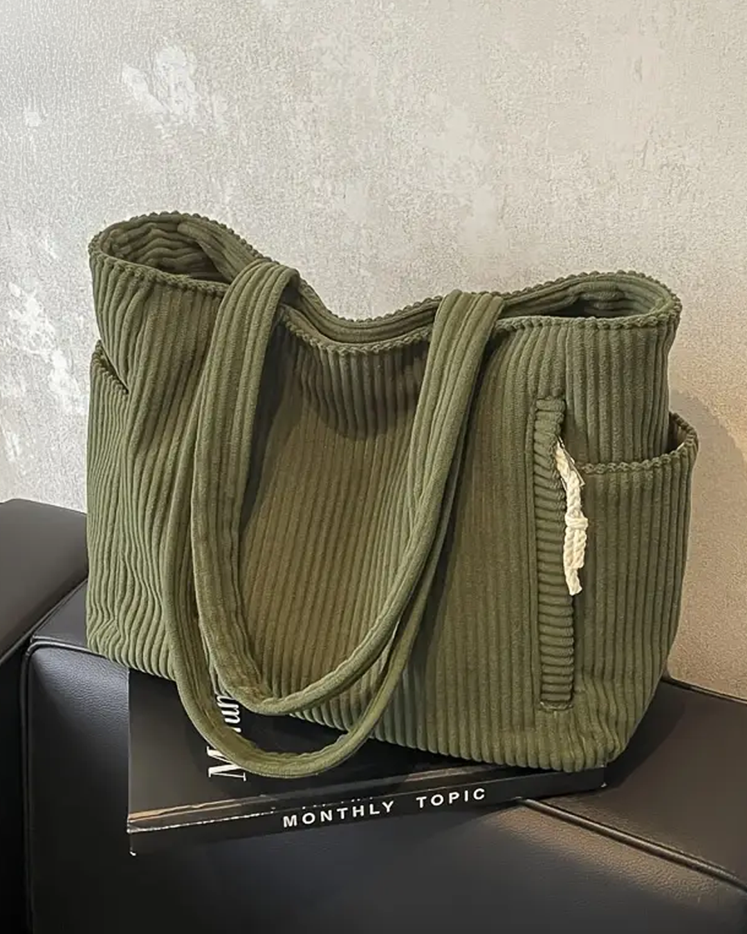 Sydney  – Trending Ribbed Tote Bag with Drawstring Detail | By Julian & Claire Toronto