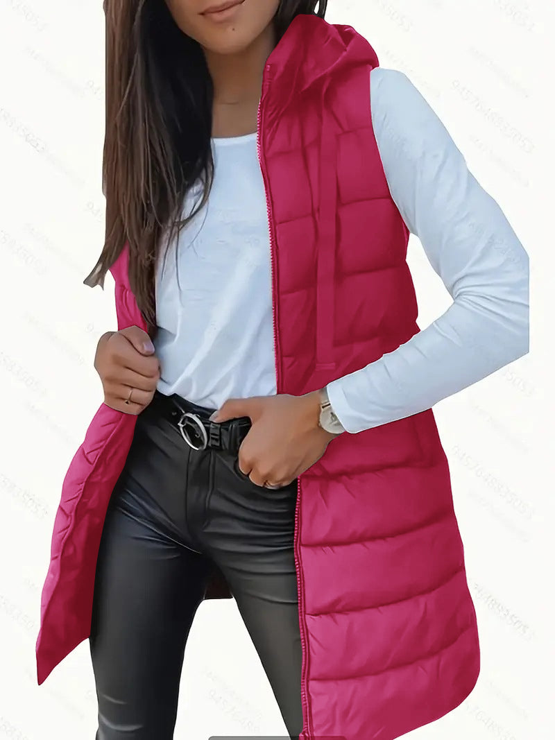 Rebecca  - Casual Sleeveless Hood Long Puffer Vest | By Julian & Claire Toronto