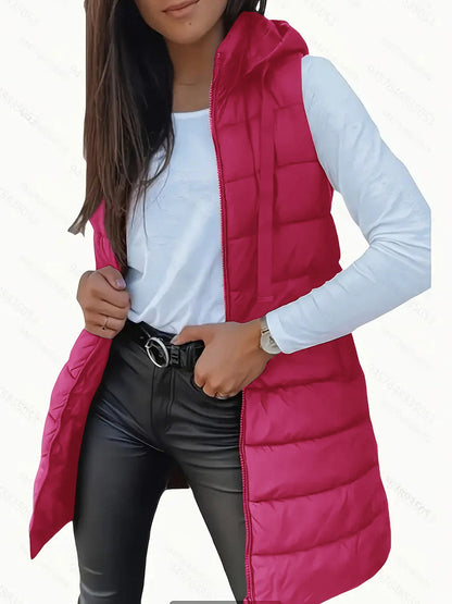Rebecca  - Casual Sleeveless Hood Long Puffer Vest | By Julian & Claire Toronto