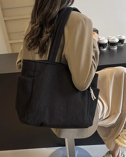 Sydney  – Trending Ribbed Tote Bag with Drawstring Detail | By Julian & Claire Toronto