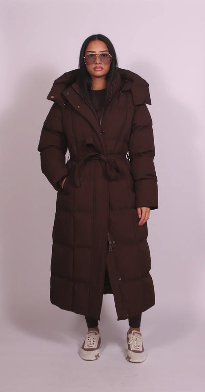 Camille - Long Belted Puffer Coat | By Julian & Claire Toronto