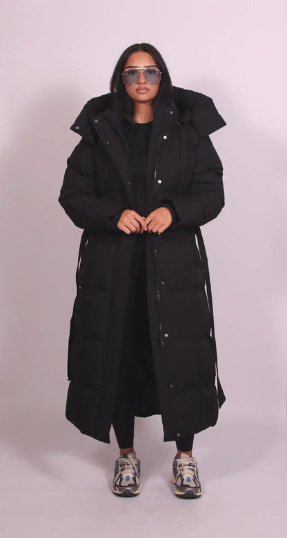Camille - Long Belted Puffer Coat | By Julian & Claire Toronto