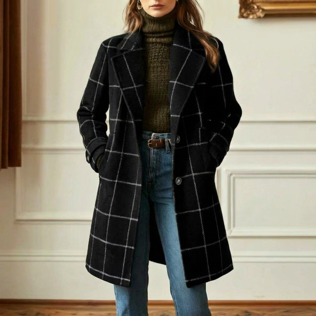 Juliette - Classy Wool Check Coat | By Julian & Claire Toronto