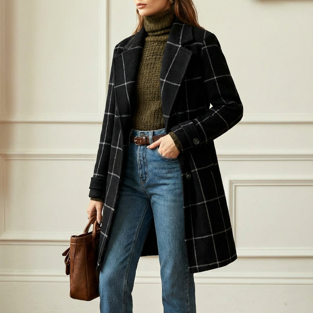Juliette - Classy Wool Check Coat | By Julian & Claire Toronto
