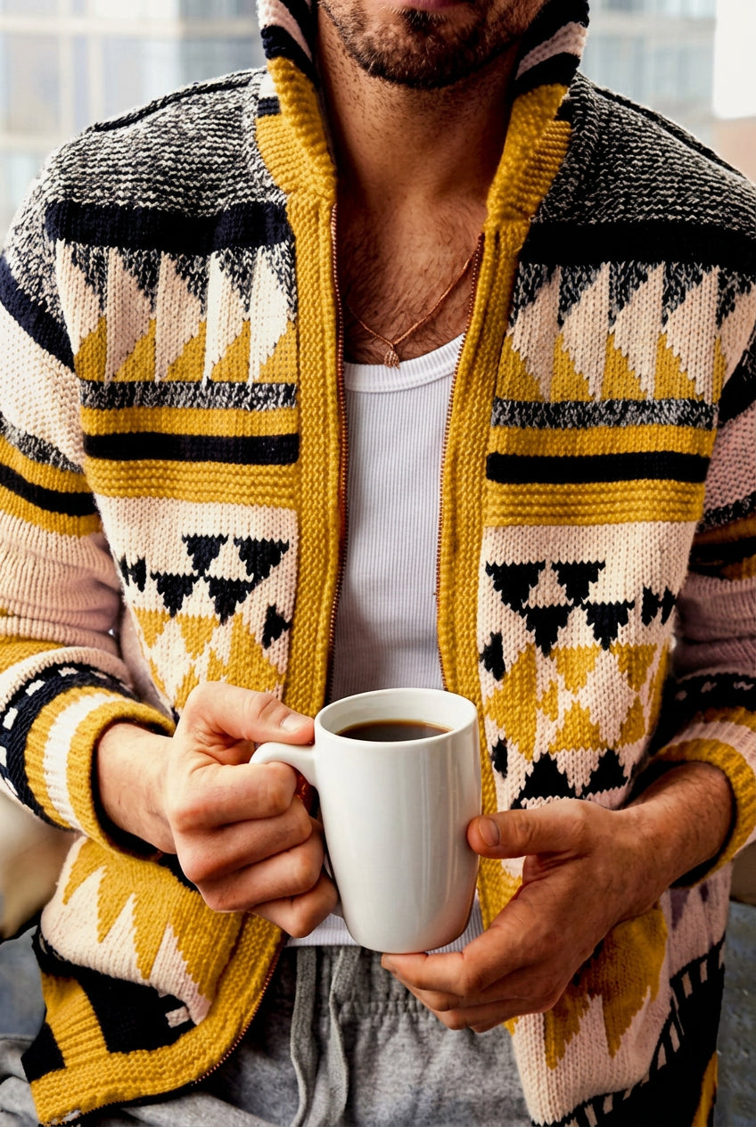 Brock - Heritage Patterned Zip-Up Sweater | By Julian & Claire Toronto