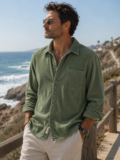 Gavin - Classic Brown Corduroy Long Sleeve Shirt | By Julian & Claire Toronto