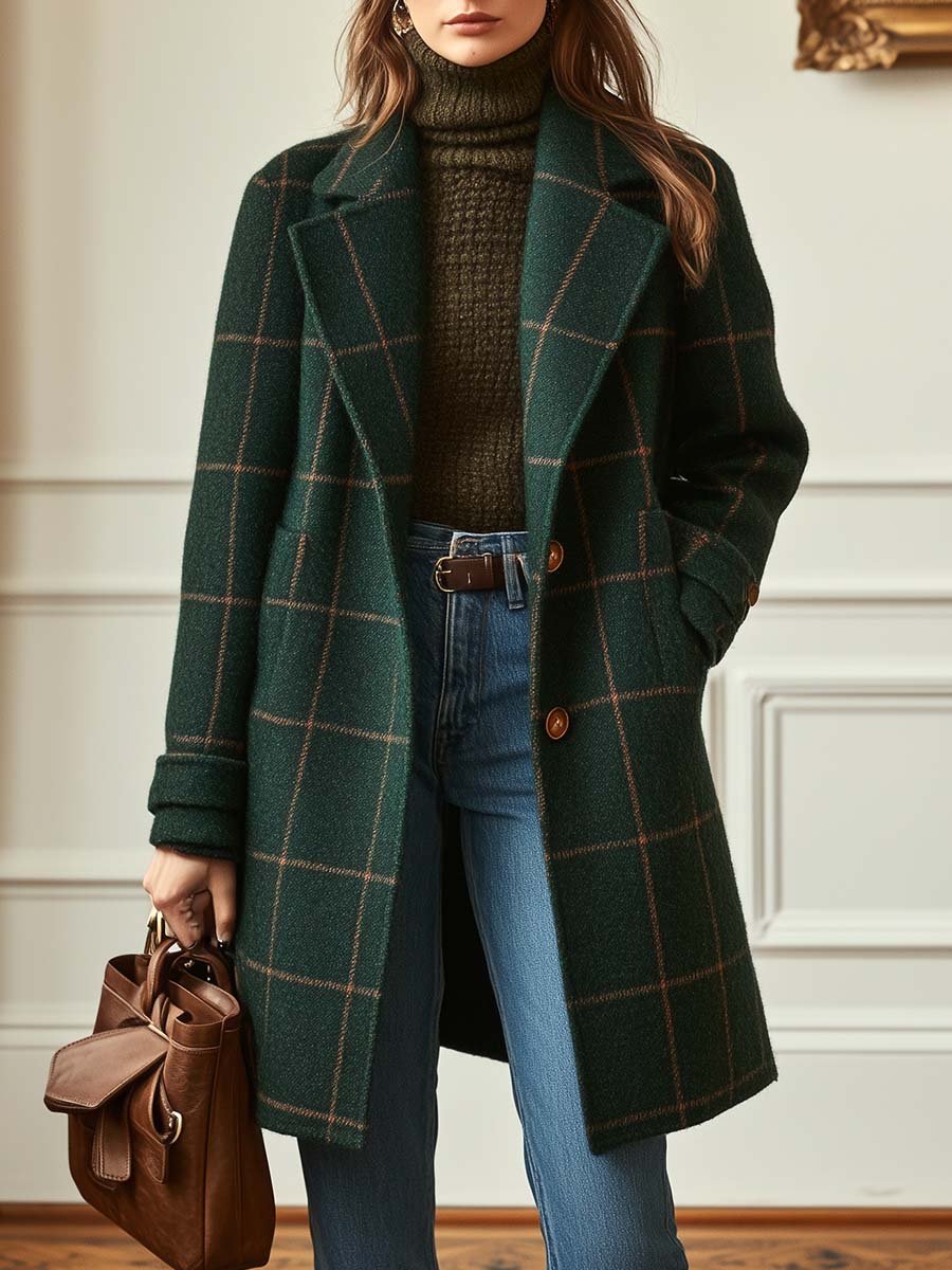 Juliette - Classy Wool Check Coat | By Julian & Claire Toronto